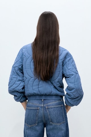 Veste matelassée broderie à fleurs - Bleu