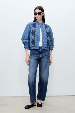 Veste matelassée broderie à fleurs - Bleu