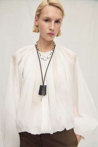 Veste semi-transparente froncée - Blanc