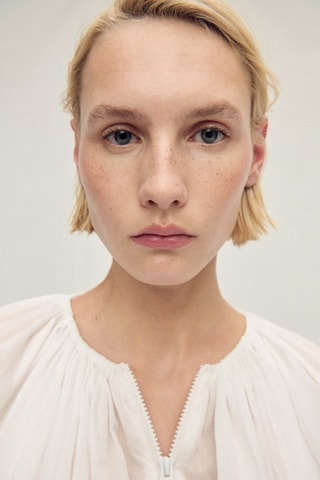 Veste semi-transparente froncée - Blanc