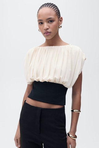 Top drapé combiné - Ecru