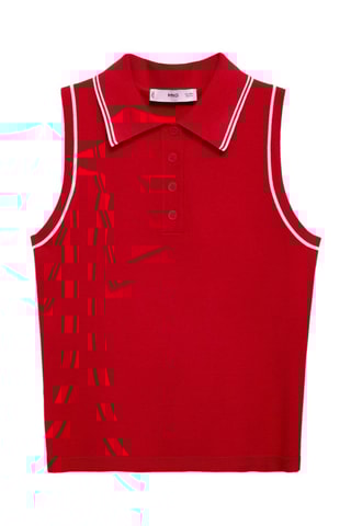 Top en maille col polo avec liserés contrastants - Rouge