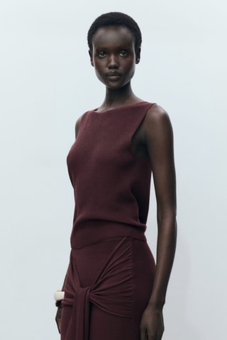 Top maille côtelée fine - Chocolat