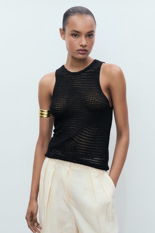 Top Lurex maille ajourée - Noir