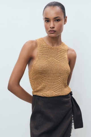 Top Lurex maille ajourée - Doré