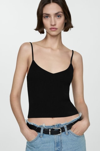 Top maille côtelée bretelles fines - Noir