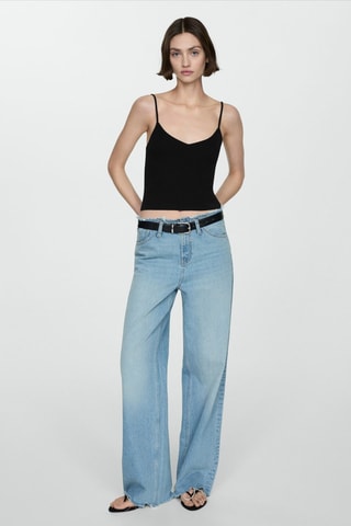 Top maille côtelée bretelles fines - Noir