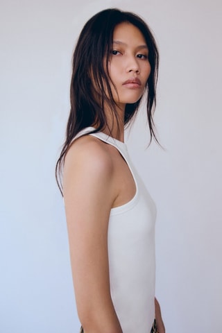 Top côtelé en coton - Blanc