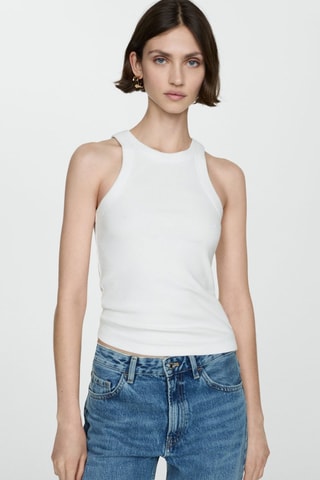 Top côtelé en coton - Blanc