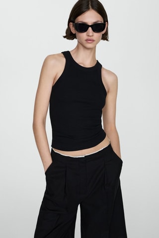 Top côtelé en coton - Noir