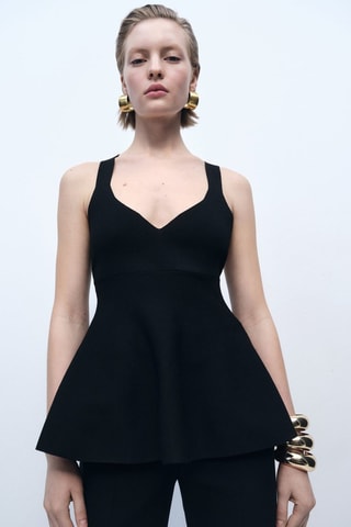 Haut maille fine péplum - Noir