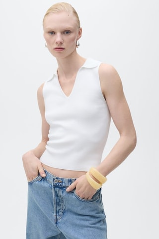 Top maille col polo - Ecru