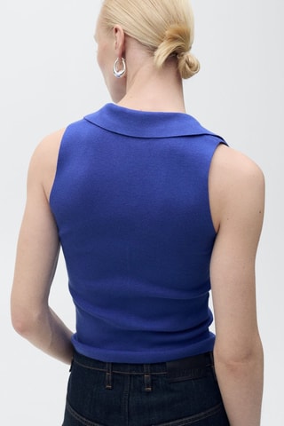 Top maille col polo - Bleu