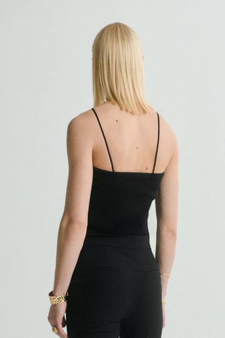 Top en maille bretelles maxi fleur - Noir