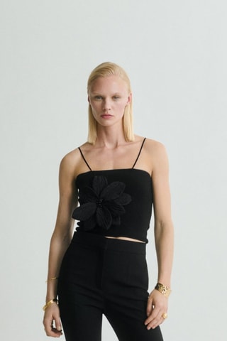 Top en maille bretelles maxi fleur - Noir