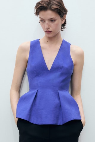 Top modal col en V - Bleu