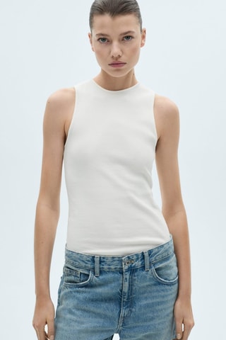 Top coton maille côtelée - Blanc