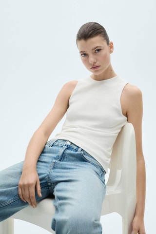 Top coton maille côtelée - Blanc