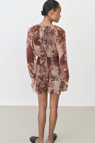 Robe courte imprimée volants - Marron