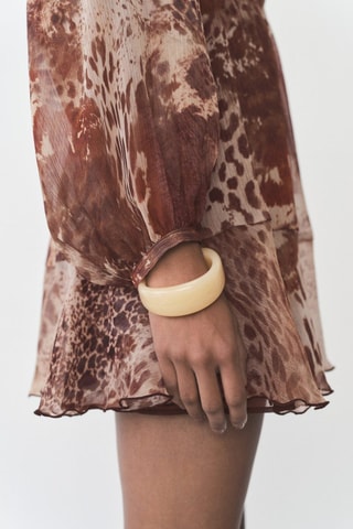 Robe courte imprimée volants - Marron