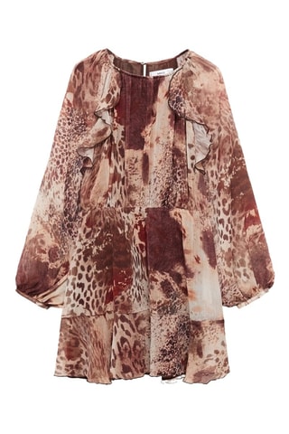 Robe courte imprimée volants - Marron