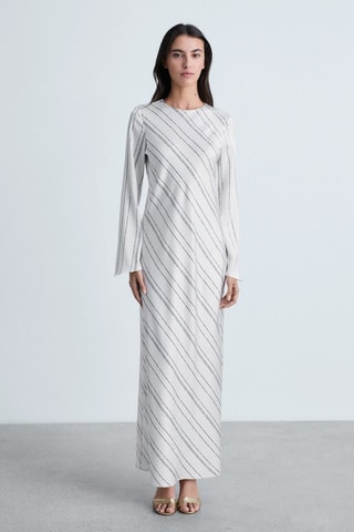 Robe à rayures satinée - Blanc