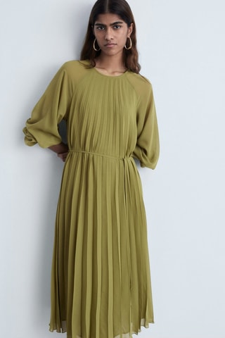 Robe plissée ceinture à nouer - Olive
