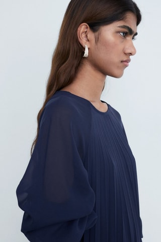 Robe plissée ceinture à nouer - Bleu marine