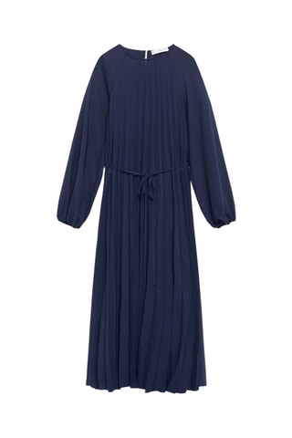 Robe plissée ceinture à nouer - Bleu marine