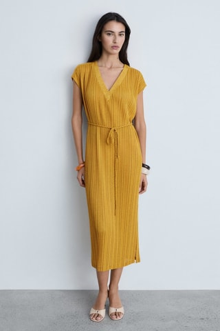 Robe plissée ceinture - Moutarde