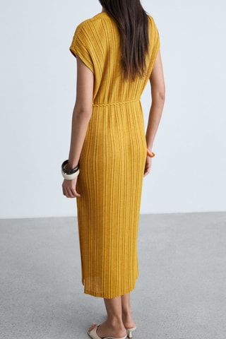 Robe plissée ceinture - Moutarde