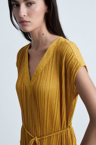 Robe plissée ceinture - Moutarde