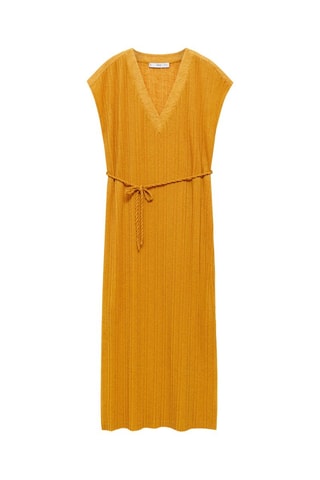 Robe plissée ceinture - Moutarde