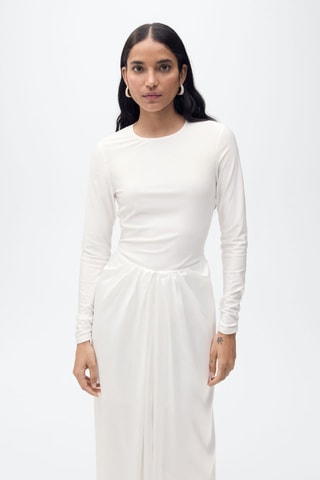 Robe longue tissu combiné - Ecru