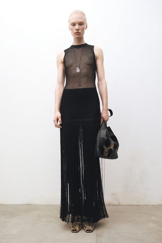 Robe maille ajourée franges - Noir