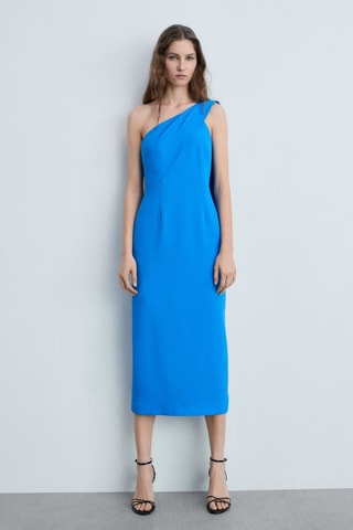 Robe asymétrique col nœud - Bleu