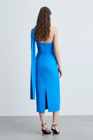 Robe asymétrique col nœud - Bleu