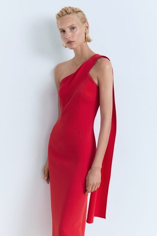 Robe asymétrique col nœud - Rouge