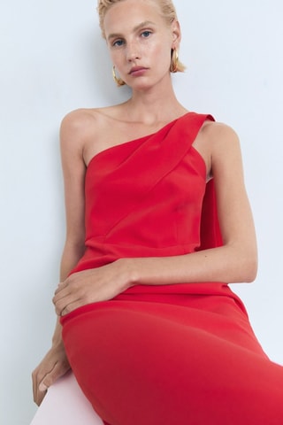 Robe asymétrique col nœud - Rouge