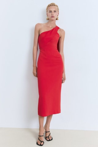 Robe asymétrique col nœud - Rouge