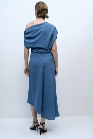 Robe midi col asymétrique - Bleu