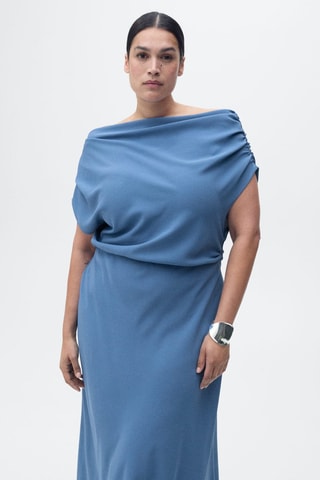 Robe midi col asymétrique - Bleu