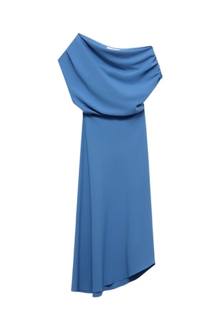 Robe midi col asymétrique - Bleu