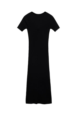 Robe midi côtelée avec ouverture au décolleté - Noir