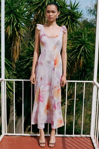 Robe à fleurs détail volants - Violet