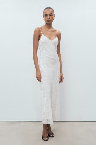 Robe dévorée à fleurs - Ecru