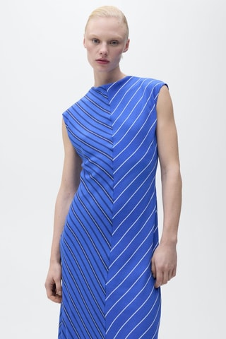 Robe évasée rayures combinées - Bleu