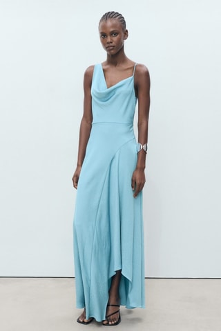 Robe asymétrique effet froissé - Bleu ciel