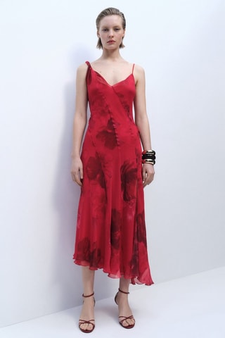 Robe asymétrique florale - Rouge