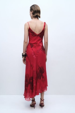 Robe asymétrique florale - Rouge